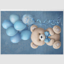 Teddybeer met Ballons Blauwe Kleuren Weefselpapier