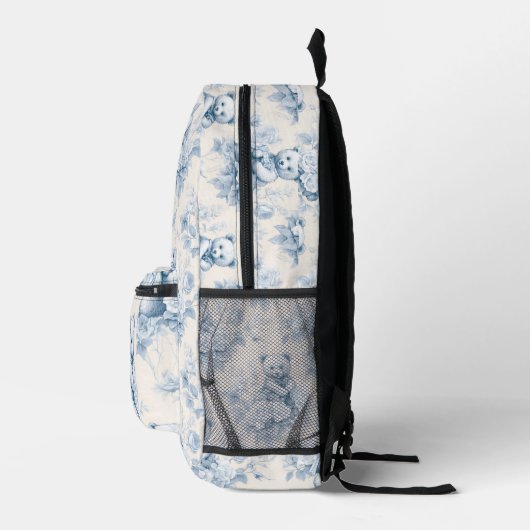 teddybeer met blauw roos Print Cut Sew Bag Bedrukte Rugzak (Rechts)