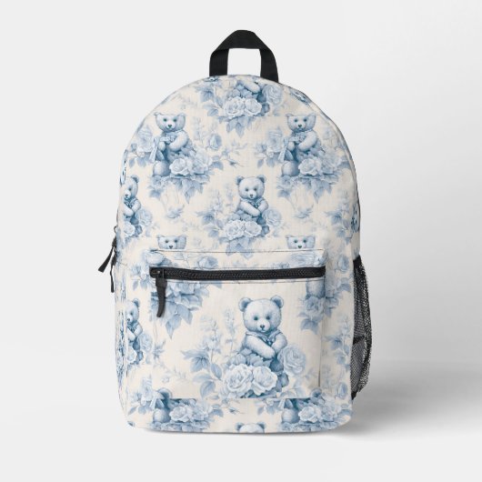 teddybeer met blauw roos Print Cut Sew Bag Bedrukte Rugzak (Voorkant)