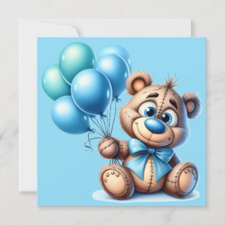Teddybeer met blauwe ballon Baby shower Uitnodigin Kaart