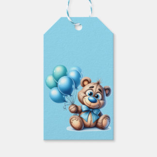 Teddybeer met Blauwe Ballonnen Baby Shower Cadeaulabel