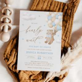 Teddybeer met blauwe ballonnen baby shower kaart