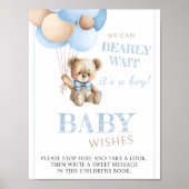 Teddybeer met blauwe ballonnen baby shower teken poster (Voorkant)