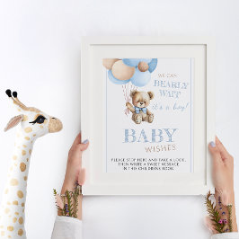 Teddybeer met blauwe ballonnen baby shower teken poster