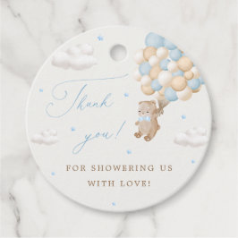 Teddybeer met blauwe ballonnen bedankjes labels