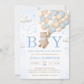 Teddybeer met blauwe ballonnen Boy Baby shower Inv Kaart (Voorkant)