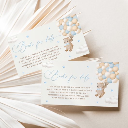 Teddybeer met blauwe ballonnen informatiekaartje