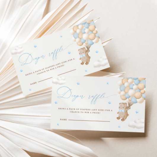 Teddybeer met blauwe ballonnen Luier Raffle Informatiekaartje