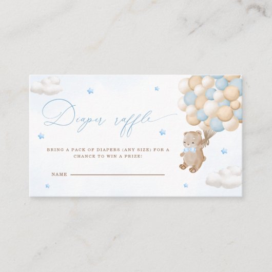 Teddybeer met blauwe ballonnen Luier Raffle Informatiekaartje (Voorkant)
