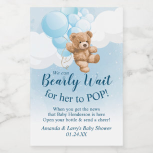 Teddybeer met Blauwe Ballonnen Mini Wijnlabel Wijn Etiket