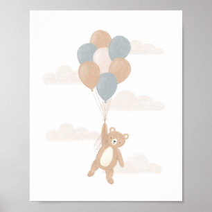 Teddybeer met blauwe ballonnen poster