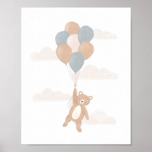 Teddybeer met Blauwe Ballonnen Poster (Voorkant)