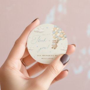 Teddybeer met blauwe ballonnen ronde sticker