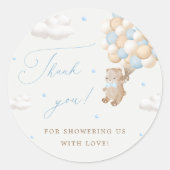 Teddybeer met blauwe ballonnen ronde sticker (Voorkant)