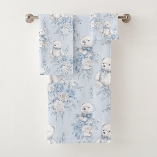 Teddybeer met blauwe rozen bad handdoek (Insitu)