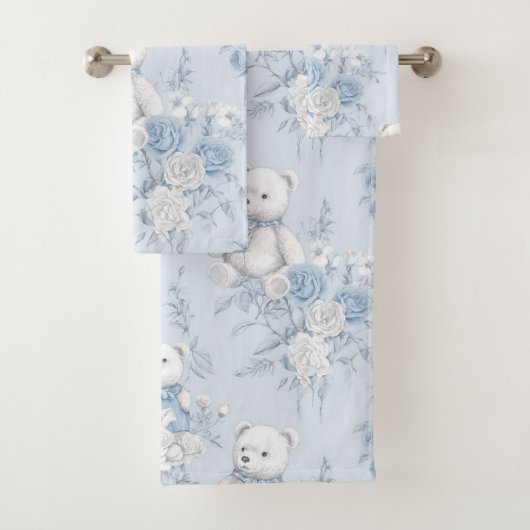 Teddybeer met blauwe rozen bad handdoek (Insitu)