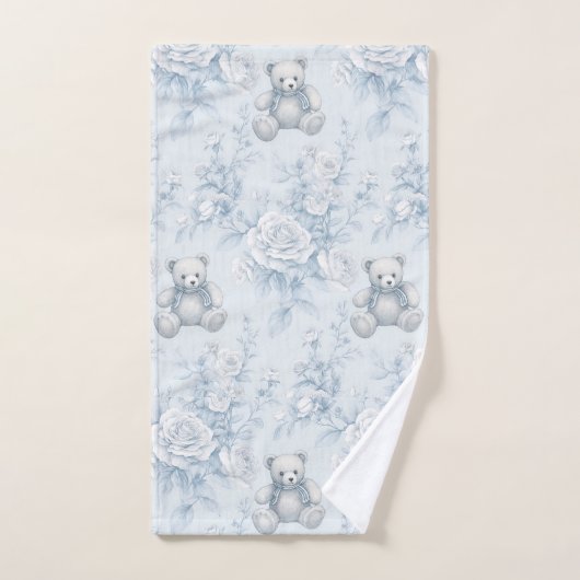 Teddybeer met blauwe rozen badhanddoekset handdoek (Handdoek)