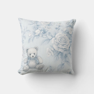 Teddybeer met blauwe rozen kussen