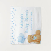 Teddybeer met blauwe sterren achtergrond voor baby wandkleed (Voorkant)
