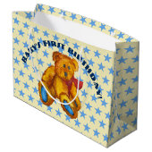 Teddybeer met blauwe sterren large cadeautasje (Achterkant Gekanteld)
