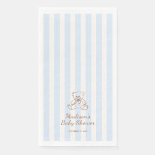 Teddybeer met blauwe strepen baby shower servet