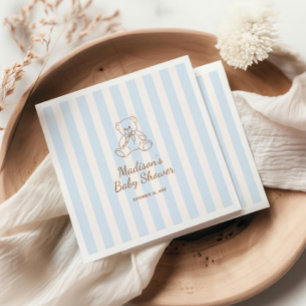 Teddybeer met blauwe strepen baby shower servet
