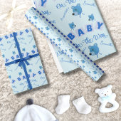 Teddybeer Met Blauwe Tekst Babyborrel Cadeaupapier
