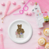 Teddybeer met Blocks Baby shower Papieren Bordje (Feest)