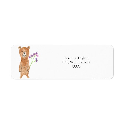 Teddybeer met bloem etiket (Voorkant)