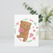 Teddybeer met bloemen briefkaart (Staand voorkant)