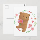 Teddybeer met bloemen briefkaart (Voorkant / Achterkant)