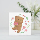 Teddybeer met bloemen kaart (Staand voorkant)