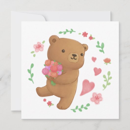 Teddybeer met bloemen kaart (Voorkant)