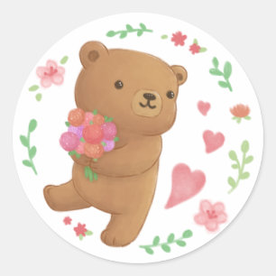 Teddybeer met bloemen ronde sticker