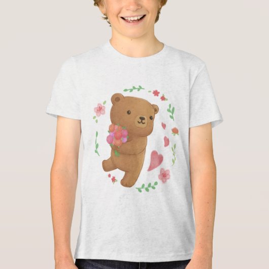 Teddybeer met bloemen Tri-Blend shirt (Voorkant)