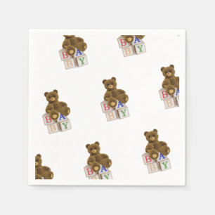 Teddybeer met blokken servet