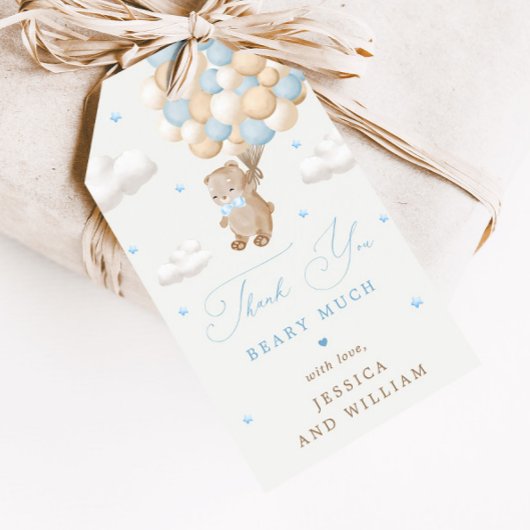 Teddybeer met Blue Balloons Baby shower Cadeaulabel
