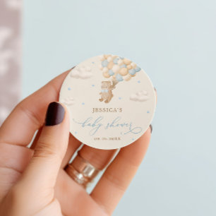 Teddybeer met Blue Balloons Baby shower Ronde Sticker