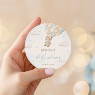 Teddybeer met Blue Balloons Baby shower Ronde Sticker