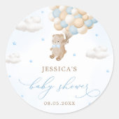 Teddybeer met Blue Balloons Baby shower Ronde Sticker (Voorkant)