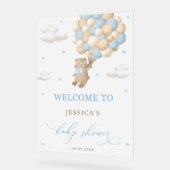 Teddybeer met Blue Balloons Baby shower Welkom Acryl Bord (Hoek)
