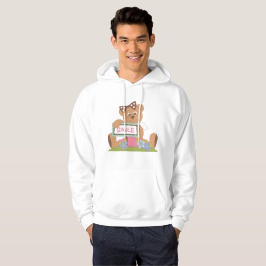 Teddybeer met boog die het lachsignaal vasthoudt hoodie (Voorkant volledig)