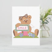 Teddybeer met boog die het lachsignaal vasthoudt kaart (Staand voorkant)