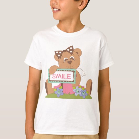Teddybeer met boog die het lachsignaal vasthoudt t-shirt (Voorkant)