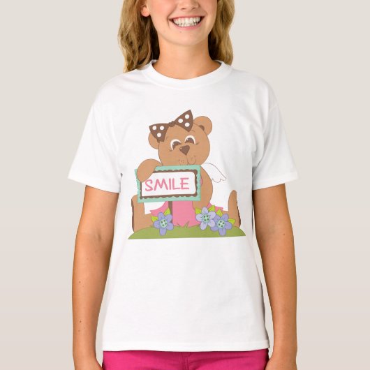 Teddybeer met boog die het lachsignaal vasthoudt t-shirt (Voorkant)