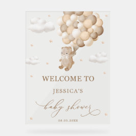Teddybeer met bruine ballonnen Baby shower Welkom Acryl Bord
