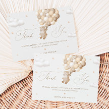 Teddybeer met bruine ballonnen bedankkaart