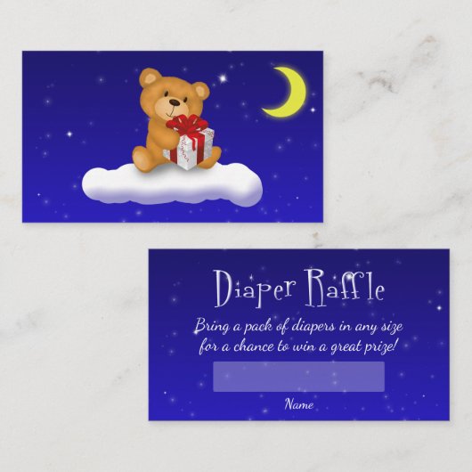 Teddybeer met cadeau - Luiers Raffle Ticket Informatiekaartje (Voorkant / Achterkant)