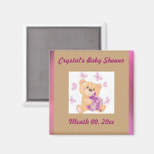 Teddybeer met cadeau Save the Date baby shower Magneet (Voorkant / Achterkant)
