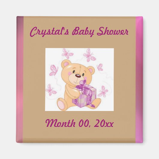 Teddybeer met cadeau Save the Date baby shower Magneet (Voorkant)